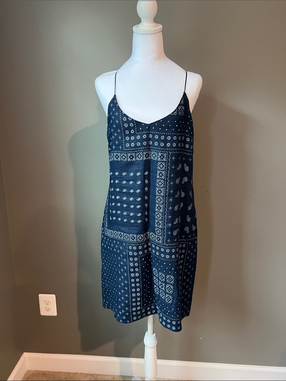 J. Crew Navy Bandana-Print Slip Dress